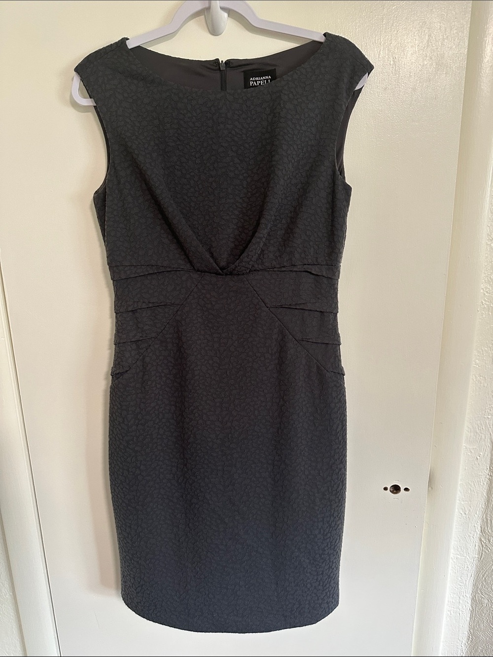 Adrianna Papell Charcoal Textured Twist-Front Sheath Midi Dress Size 10